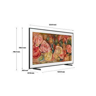 Dimension of Samsung The Frame (1456.8 x 831.9 x 24.9 mm) with Low-position simple stand.