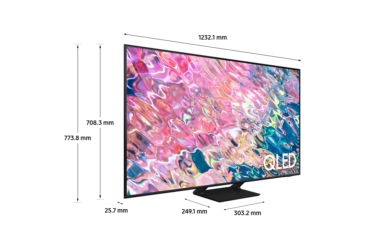 Dimension of Samsung QLED TV(1232.1 x 773.8 x 249.1 mm) Q60B with black center stand