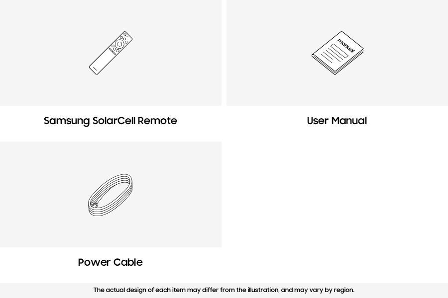 Samsung 2023 QLED Q61C box contains remote control, power cable, and manual.