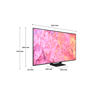 Dimension of Samsung QLED TV (1232.1 x 773.8 x 249.1 mm) Q61C with black center stand