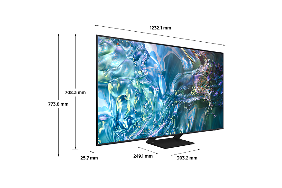 Dimension of Samsung QLED TV (1232.1 x 773.8 x 249.1 mm) Q62D with black simple plus wide stand