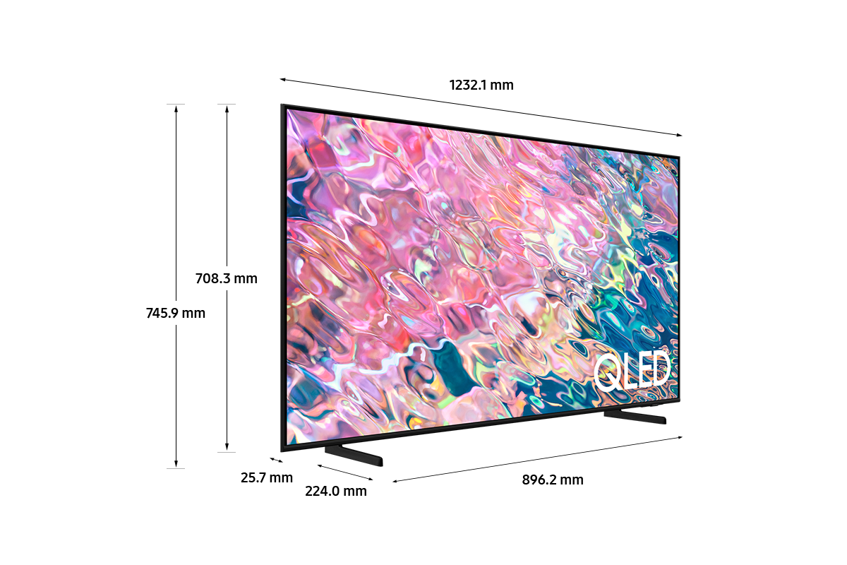 Dimension of Samsung QLED TV(1232.1 x 773.8 x 249.1 mm) Q60B with black center stand