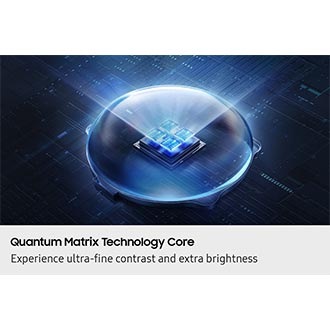 Inside a clear dome, four Mini LEDs are on display. The LEDs pop up and glow blue, emitting a beam of light that shines through the dome.
