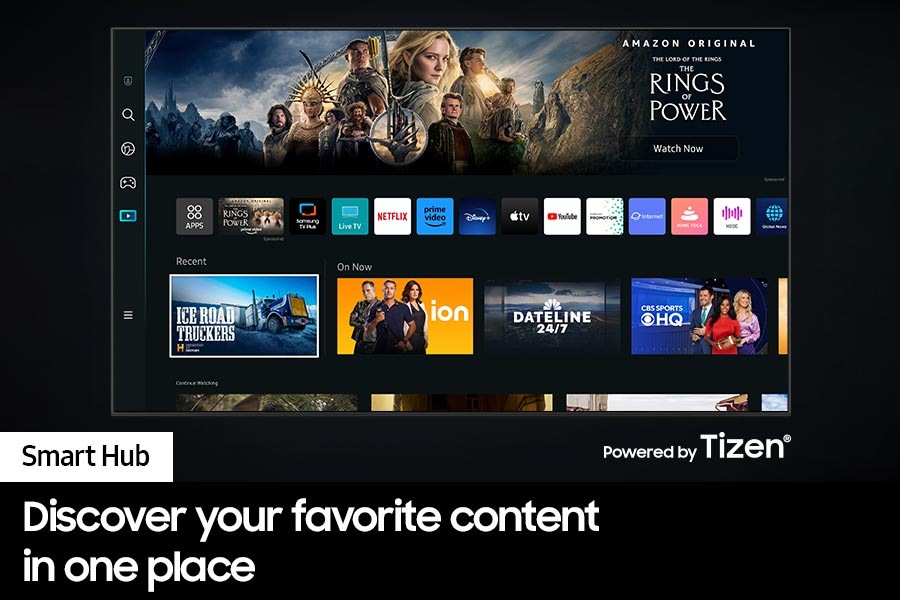 Neo QLED TV QN85C with The new Smart Hub UI shows a wide variety of OTT services and contents