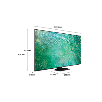 Dimension of Samsung Neo QLED TV (1227.4 x 767.9 x 253.0 mm) QN85C with black hexagon plate stand