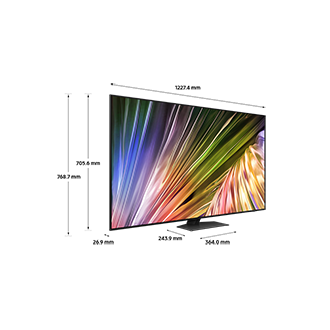 Dimension of Samsung Neo QLED TV 1227.4 x 768.7 x 243.9 QN87D with black sharp neck pentagon stand