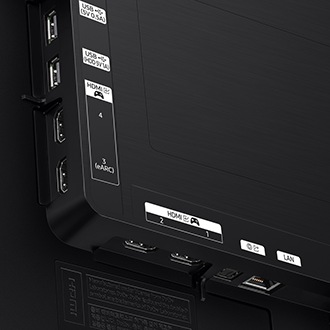 Samsung 2024 OLED 4K S90D has USB, HDMI, LAN, antenna ports and etc. on the side and the bottom. 