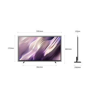 Dimension of Samsung OLED S95H screen only (1290.6 x 771.9 x 27.9 mm). Height with Black Round Feet Stand (804.5 mm). Dimension of Black Round Feet Stand. (906.3 x 218.0 mm).
