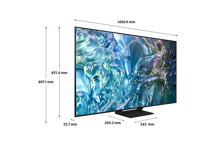 Dimension of Samsung QLED TV (1450.9 x 897.1 x 290.2 mm) Q61D with black simple plus wide stand