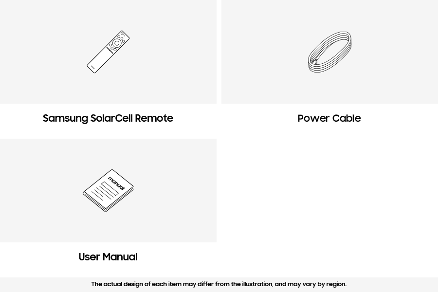Samsung 2024 QLED Q62D 4K box contains remote control, batteries, power cable , and manual.