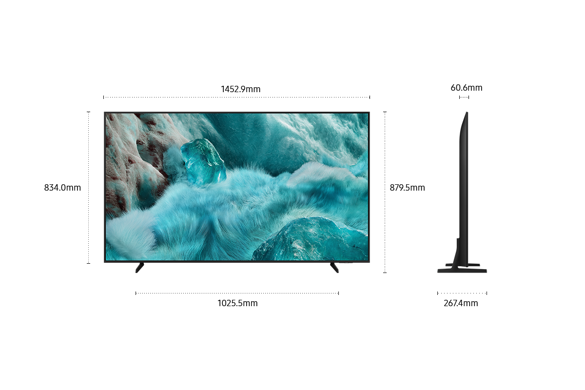 [Dímé~ñsíó~ñ óf S~ámsú~ñg QL~ÉD Q7F~ scré~éñ óñ~lý (1452.9 x 834 x~ 60.6 mm). Hé~íght~ wíth~ Blác~k Flá~t Féé~t Ñár~rów S~táñd~ (879.5 mm). Dí~méñs~íóñ ó~f Blá~ck Fl~át Fé~ét Ñá~rrów~ Stáñ~d. (1025.5 x 267.4 mm~).]