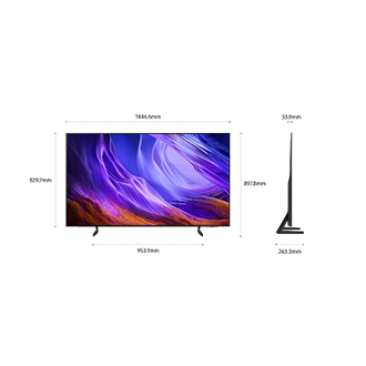 Dimension of Samsung OLED S85H screen only (1446.6 x 829.7 x 33.9 mm). Height with Black Simple Linear Stand (897.8 mm). Dimension of Black Simple Linear Stand. (953.1 x 263.3 mm).
