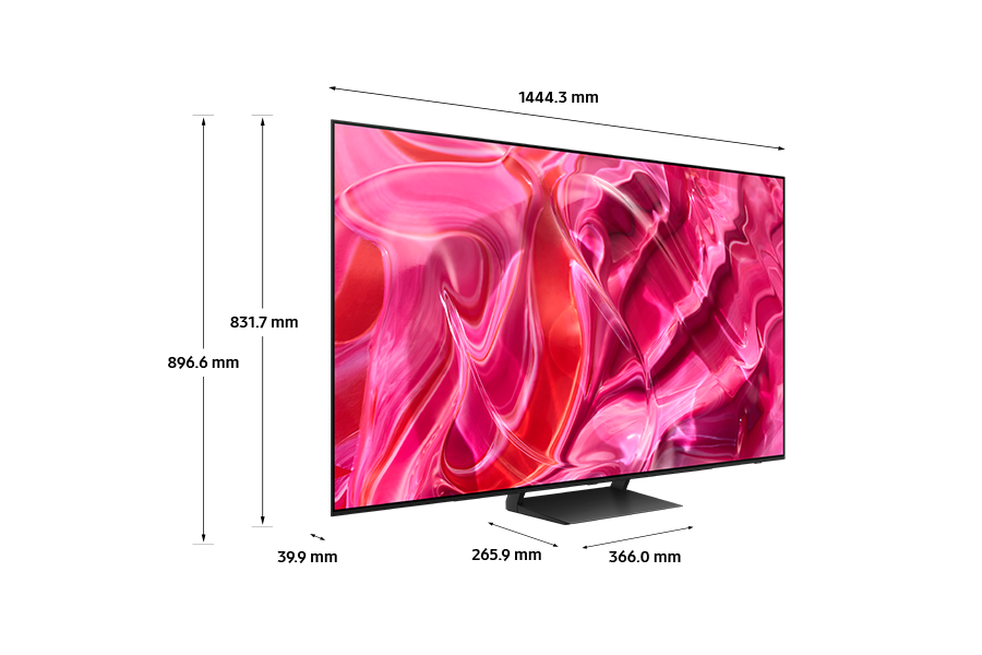 Dimension of Samsung OLED (1444.3 x 896.6 x 265.9 mm) S90C with Simple Plus Metal Stand.