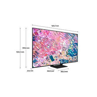 Dimension of Samsung QLED TV(1676.7 x 1026.5 x 338.9 mm) Q60B with black center stand