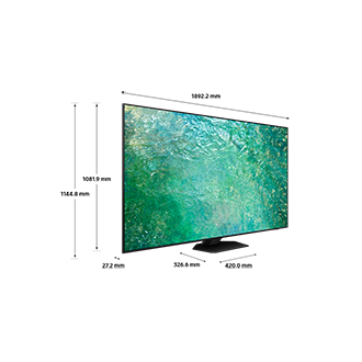 Dimension of Samsung Neo QLED TV (1892.2 x 1144.8 x 326.6 mm) QN85C with black hexagon plate stand.