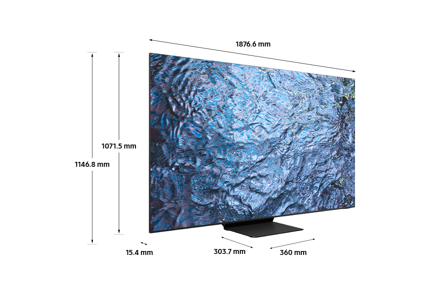 Dimension of Samsung Neo QLED TV (1876.6 x 1146.8 x 303.7 mm) QN900C with black connected stand