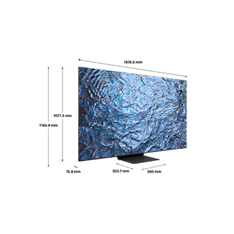 Dimension of Samsung Neo QLED TV (1876.6 x 1146.8 x 303.7 mm) QN900C with black connected stand