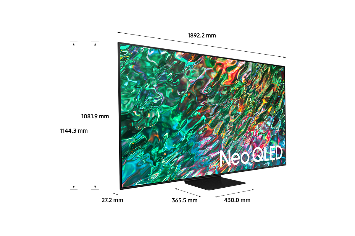 Dimension of Samsung QLED TV(1892.2 x 1144.3 x 365.5 mm) QN90B with black center stand