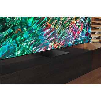 Samsung Neo QLED QN90B with Bending Plate Stand is placed on the table
