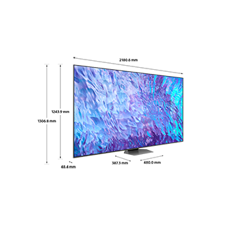 Dimension of Samsung QLED TV(2180.6 x 1306.8 x 387.3 mm) 98inch Q80C with new silver hexagon plate stand