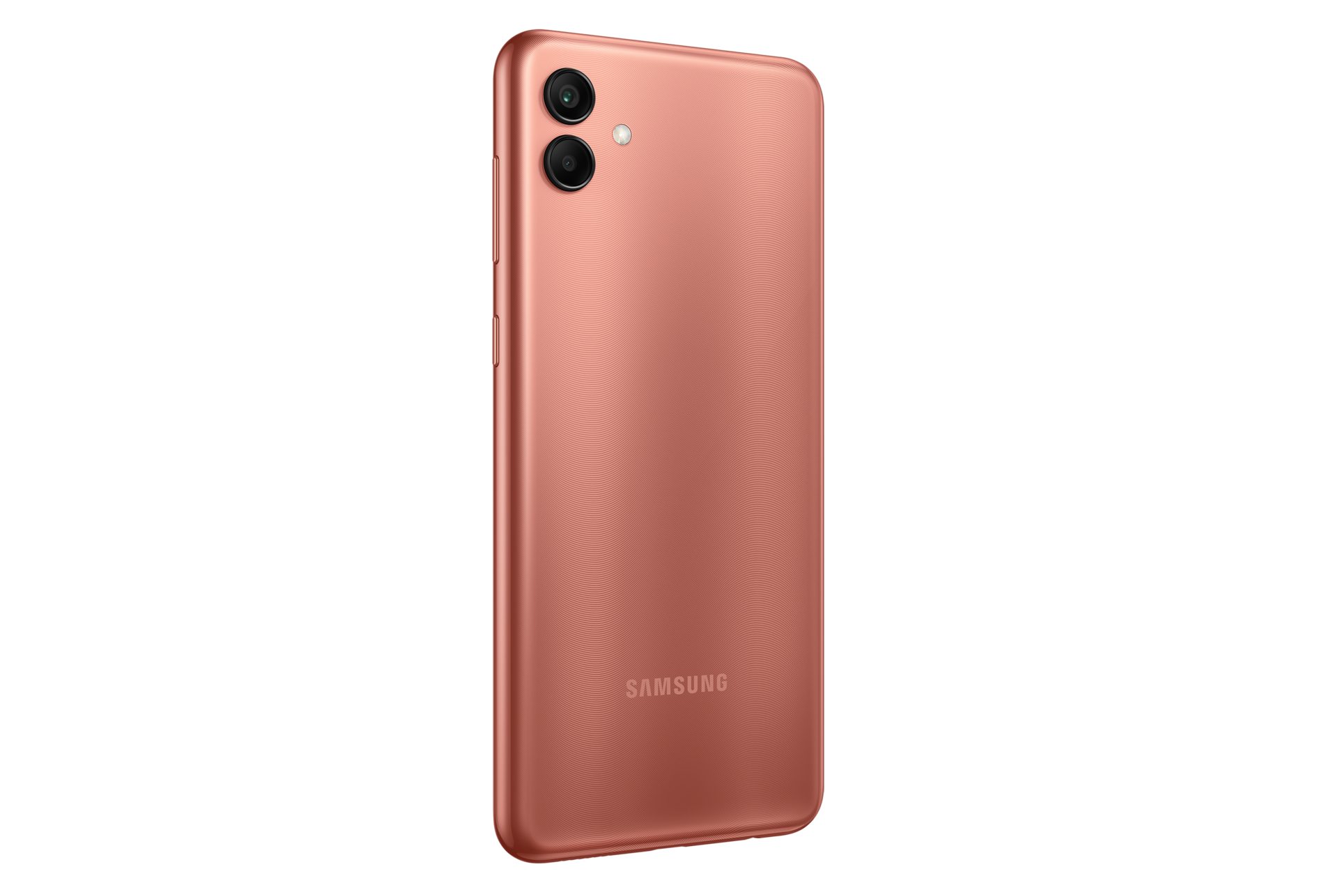 Back-left of the Galaxy A04 in Copper