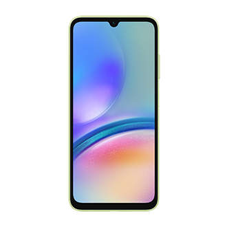 Front view of Galaxy A05s in Light green color and 128GB storage