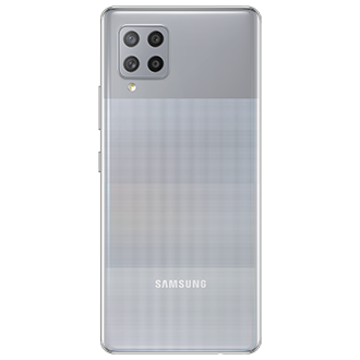 Back view of a grey Samsung Galaxy A42 5G smartphone in Light Gray.