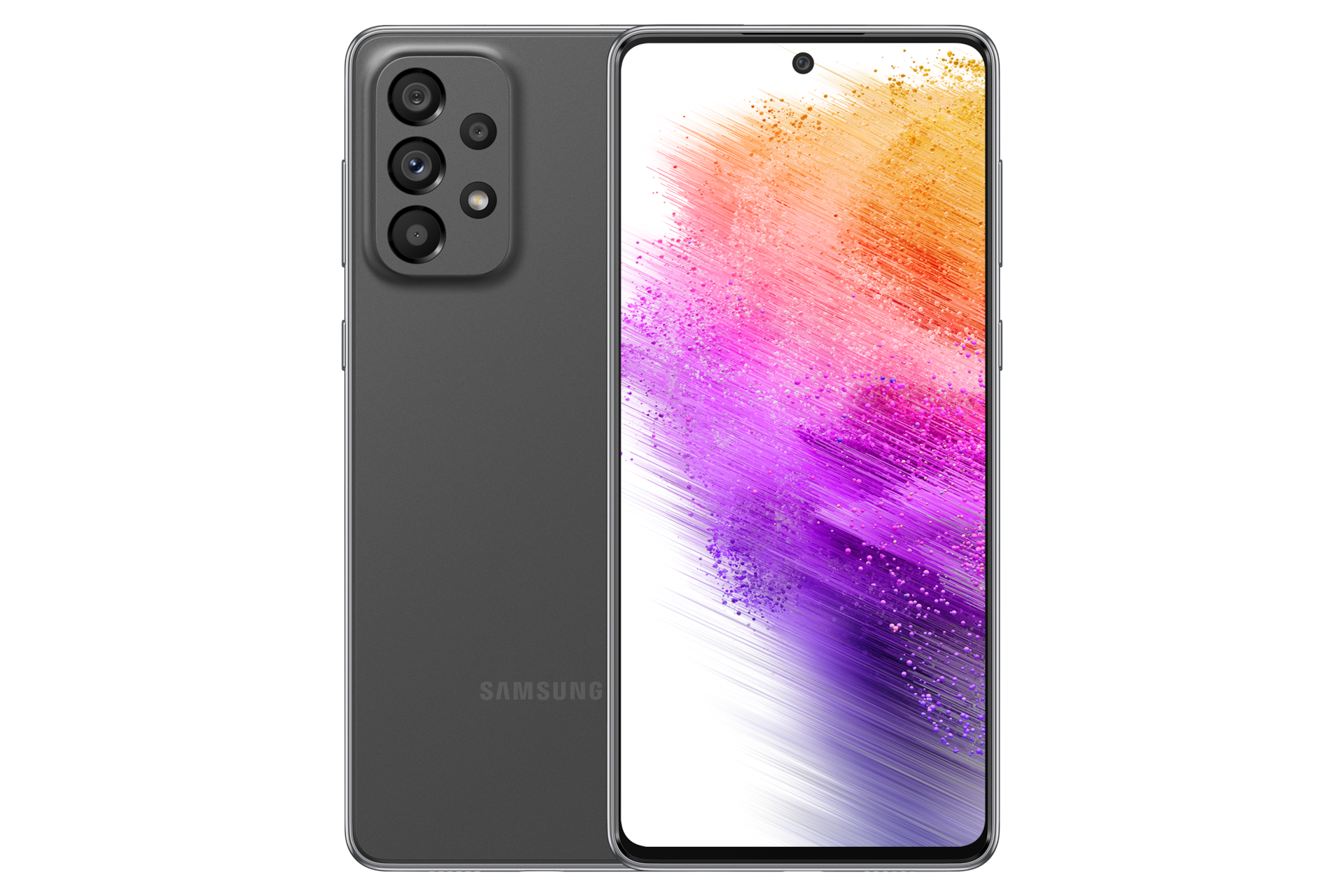 Shop Samsung A73 at the best price and view the price, specs, discounts, promo, and release date at Samsung Store in the Philippines. Two  Samsung A73 256GB devices in Awesome Gray, one shows the front, while the other one shows the rear