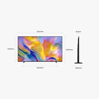 Dimension of Samsung Mini LED 100M90H screen only (2226.5 x 1278.1 x 78.3 mm). Height with Black Basic feet Stand (1320.5 mm). Dimension of Black Basic feet Stand. (1646.6 x 383.9 mm).