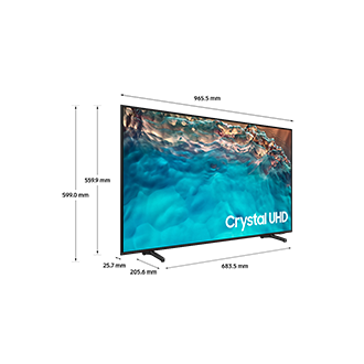 Dimension of Samsung Crystal UHD TV(965.5 x 599 x 205.6 mm) BU8000 with black feet stand