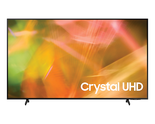 Compare AU7000 vs AU8000, a smart TV with 4K UHD Resolution and a new sleek design with AirSlim. Experience Cinematic surround sound with  Q-Symphony. The front of a Black AU8000