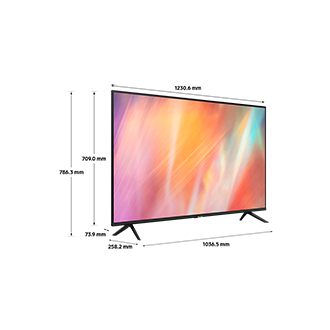 Dimension of Samsung UHD TV(1230.6 x 786.3 x 258.2 mm) AU7000 with black feet stand