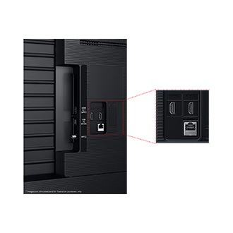 Samsung 2026 Mini LED M70H has USB, HDMI, LAN, atenna ports and etc. on the side.