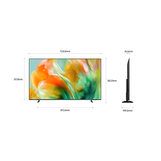 Dimension of Samsung Mini LED M80H screen only (1224.6 x 707.8 x 76.6 mm). Height with Black Basic feet Stand (760 mm). Dimension of Black Basic feet Stand. (812.6 x 199 mm).