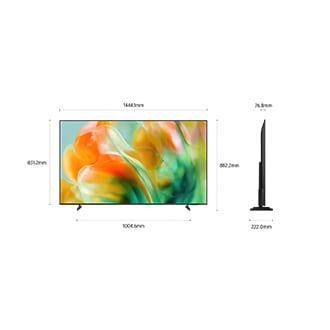 Dimension of Samsung Mini LED M80H screen only (1444.1 x 831.2 x 76.8 mm). Height with Black Basic feet Stand (882.2 mm). Dimension of Black Basic feet Stand. (1004.6 x 222 mm).