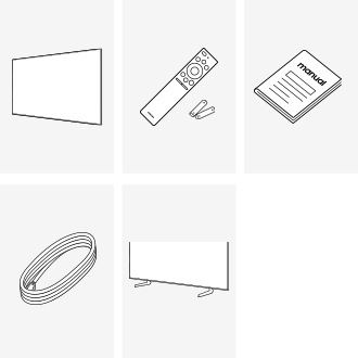 Samsung 2026 Mini LED M80H box contains TV, Remote Control, Power Cable, User manual, and Stand.