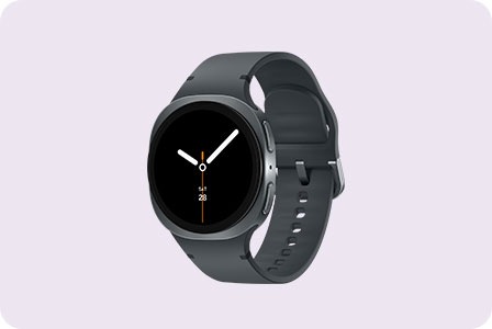 A Samsung Galaxy Watch8 with a black strap and round black watch face.