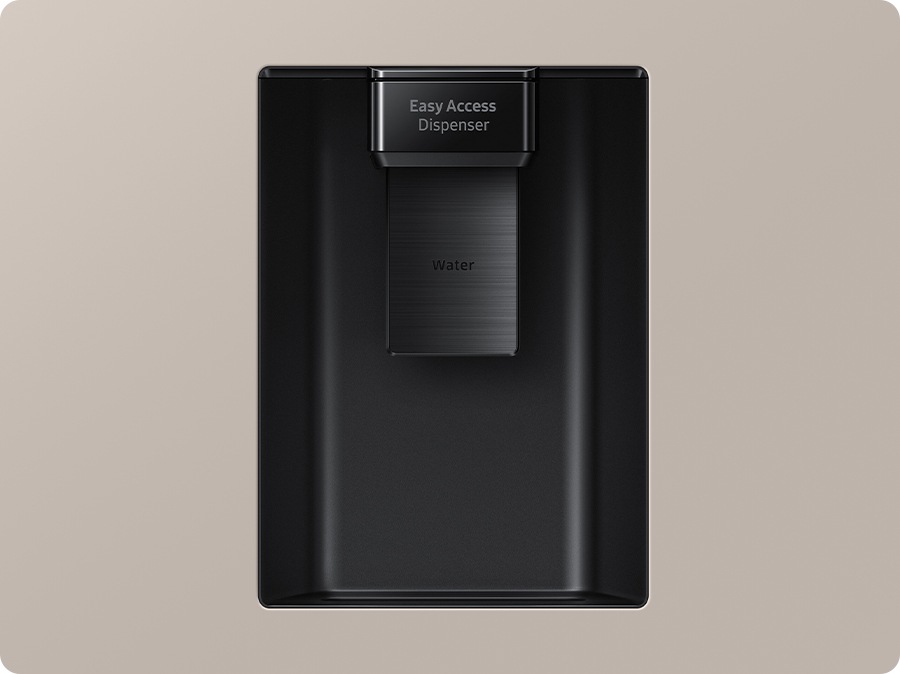 Close-up of the Water Dispenser on the refrigerator door. This is easy to access.