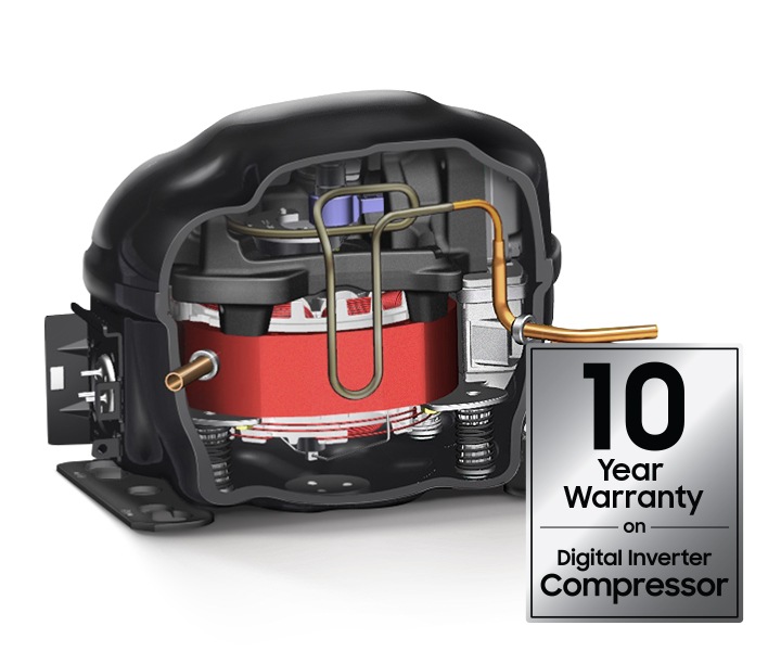 The refrigerator motor with digital inverter technology gives a 10-year warranty.