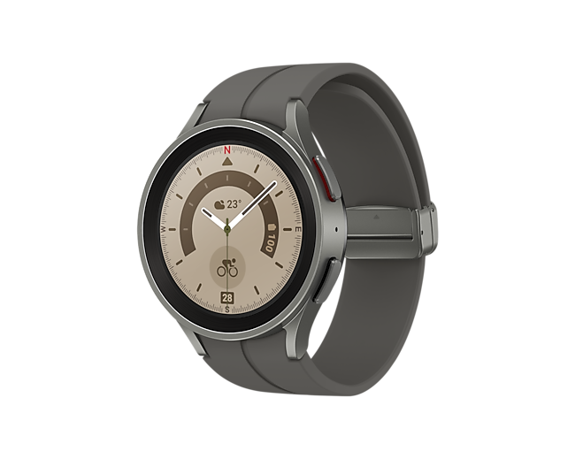 Czarny  smartwatch Galaxy Watch5 Pro z kolorowym zegarem na tarczy