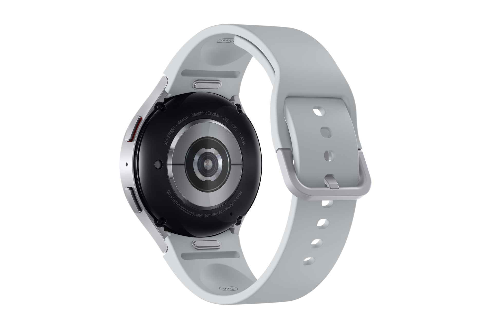 Srebrny smartwatch biznesowy Galaxy Watch6 LTE, 44mm tyłem z widoczną tarczą 