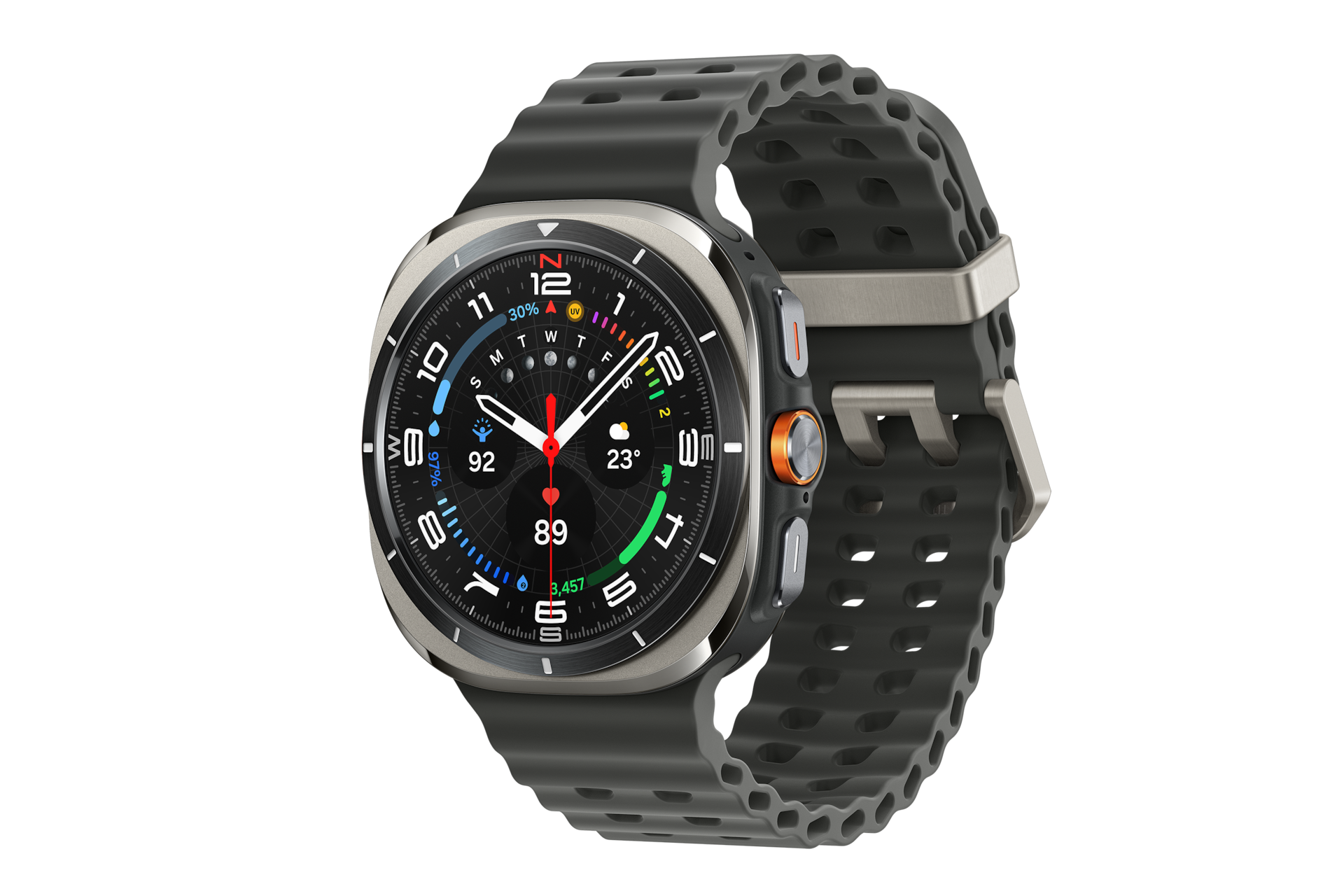 Tytanowy srebrny smartwatch Galaxy Watch Ultra od prawej 