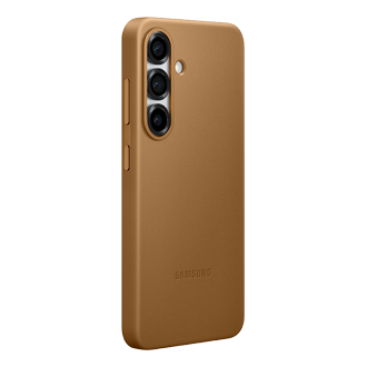 Smartfon w złotym Etui Kindsuit Case do Galaxy S25 tyłem