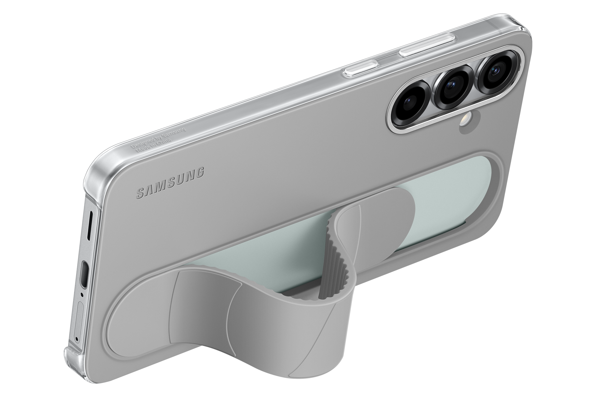 Szare Etui Standing Grip Case do Galaxy S25 Plus bokiem