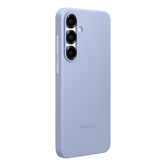 Smartfon w jasnoniebieskim etui Silicone Case do Galaxy S25 Plus tyłem