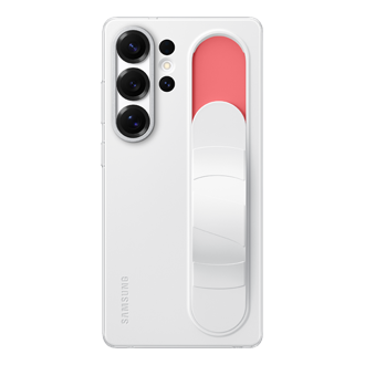 Smartfon w białym Etui Standing Grip Case do Galaxy S25 Ultra tyłem