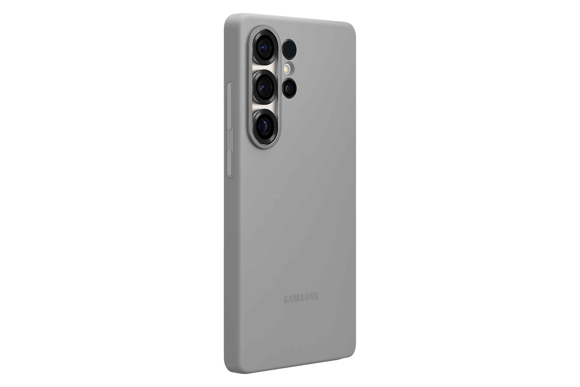 Smartfon w szarym etui Silicone Case do Galaxy S25 Ultra tyłem