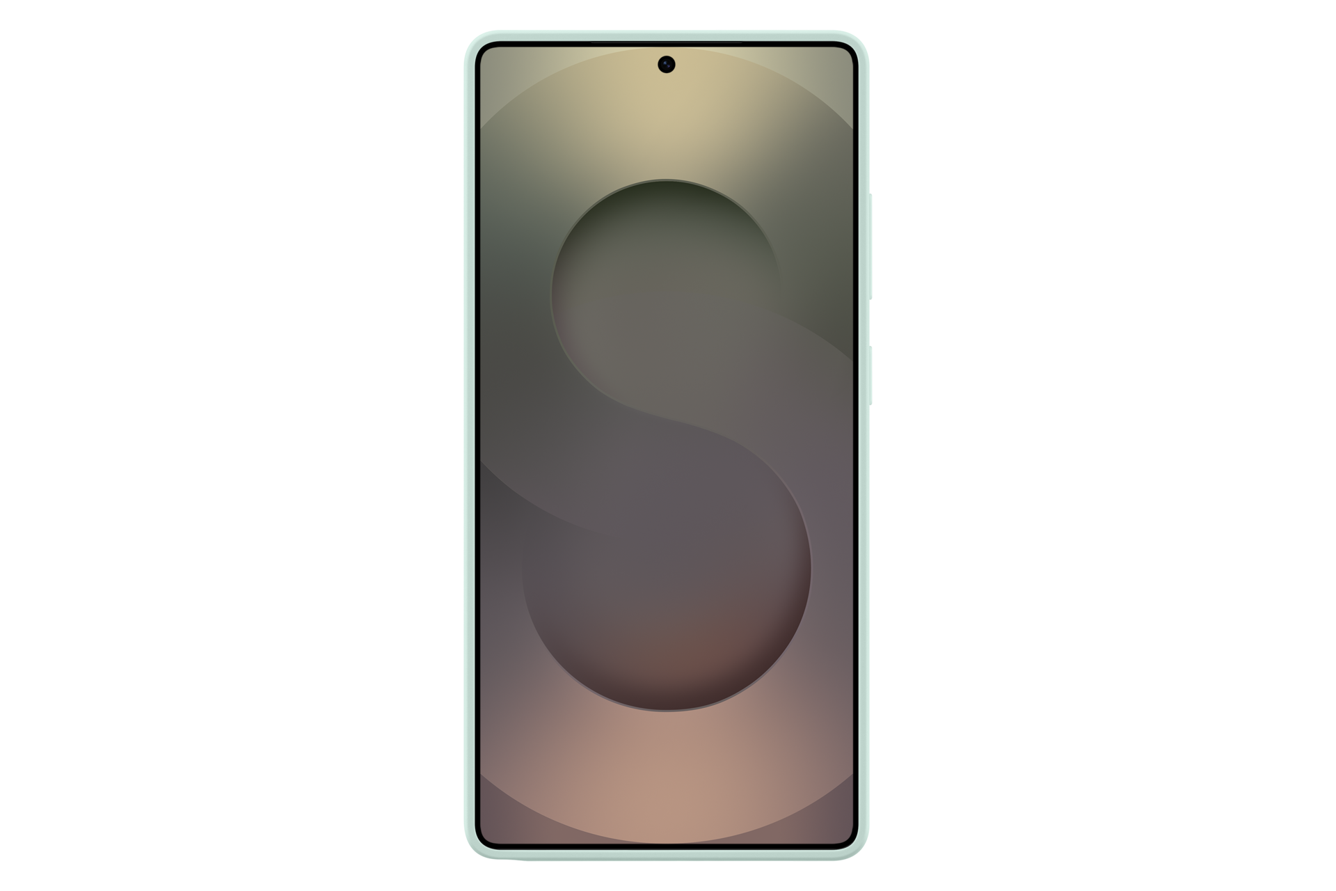 Smartfon w zielonym etui Silicone Case do Galaxy S25 Ultra przodem