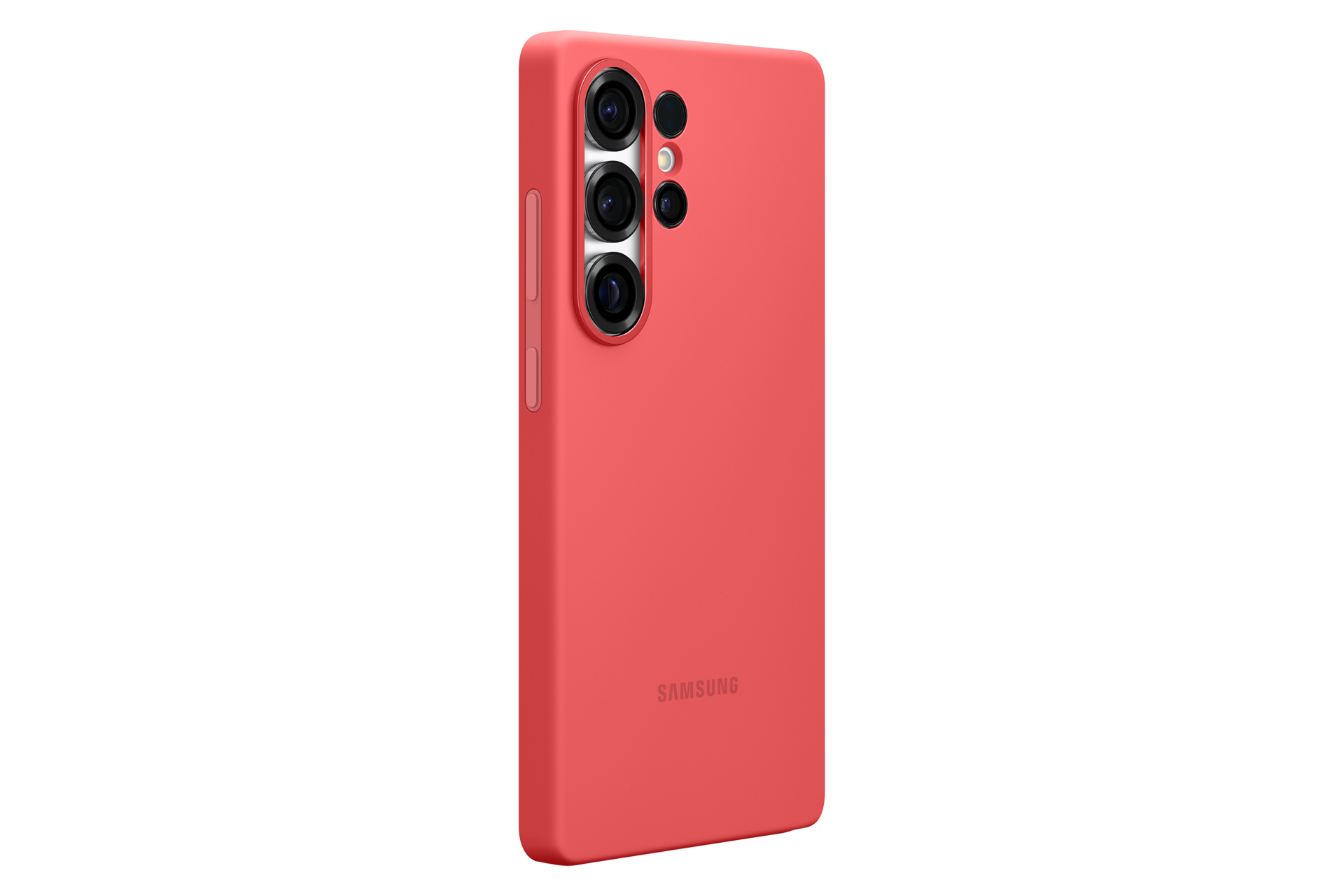 Smartfon w czerwonym etui Silicone Case do Galaxy S25 Ultra tyłem