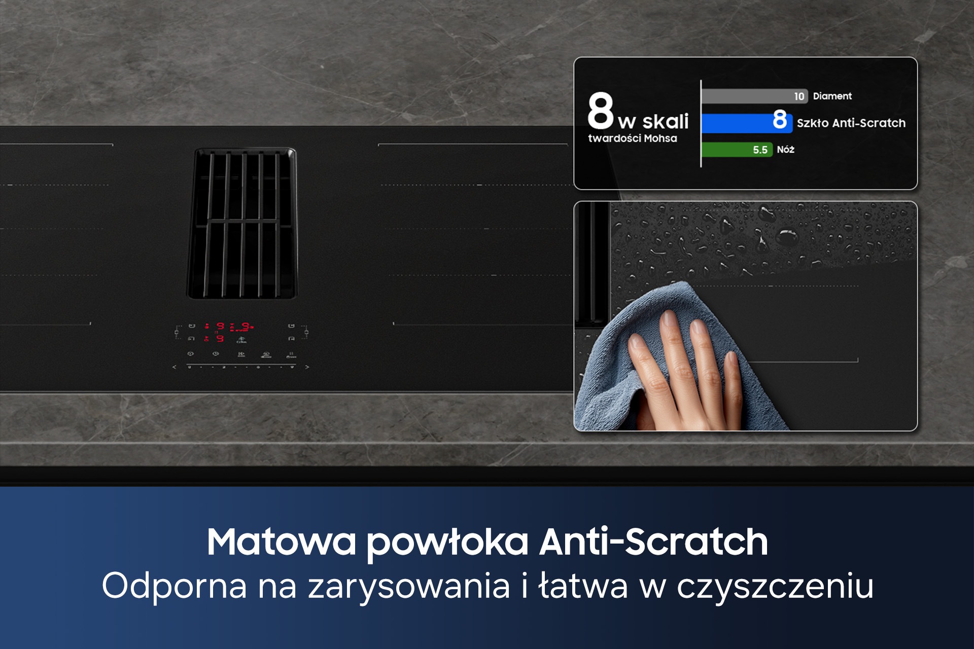 CC90H84JADUR Matowa płyta indukcyjna Anti Scratch zintegrowana z wyciągiem 7.4kW 80 cm Czarny